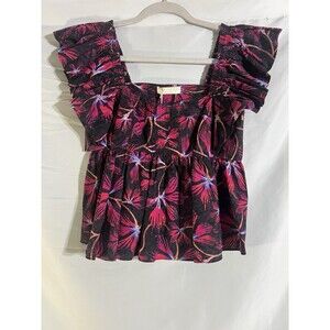Ulla Johnson Romi Top 4 Floral Poplin Empire Zinnia Pink Ruffles NWT
